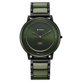 Titan  Edge Men's Analog Watch Green Dial With Slim Steel & Ceramic Strap, 1878KD05
